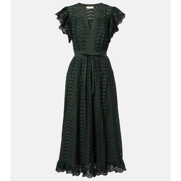 NEW ULLA JOHNSON olga flutter sleeve midi dress in cypress - Picture 5 of 5